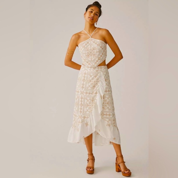 RARE Anthro x Magnolia Martinique Bare Embroidered Halter Top - Picture 6 of 6